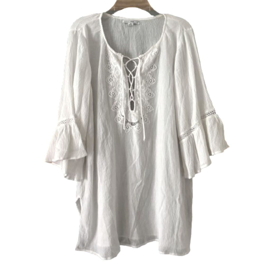 VTG O'Neill Saltwater Lace Embroidered Butterfly Sleeve Swimsuit Cover Up M #A